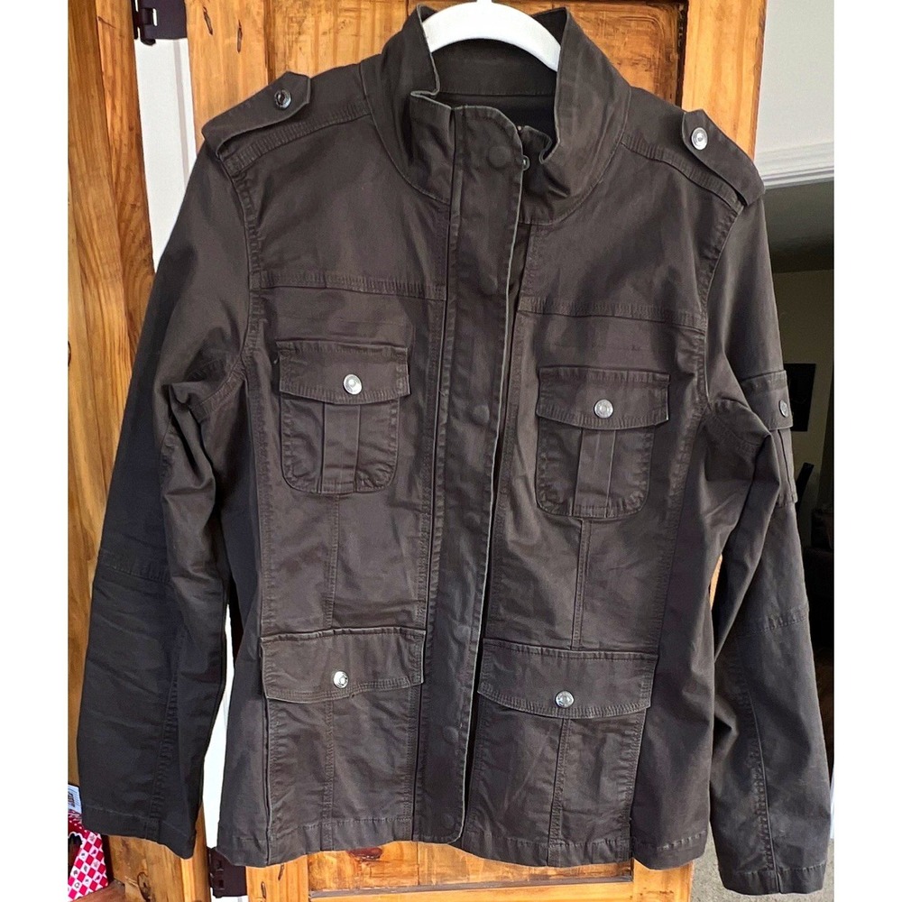 Kensie Women's Green Military Jacket XL Zip/Button Pockets